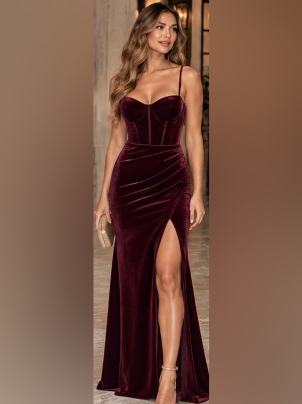 Windsor Fia Burgundy Velvet Corset Mermaid Formal Dress Size S NWT - Picture 7 of 16